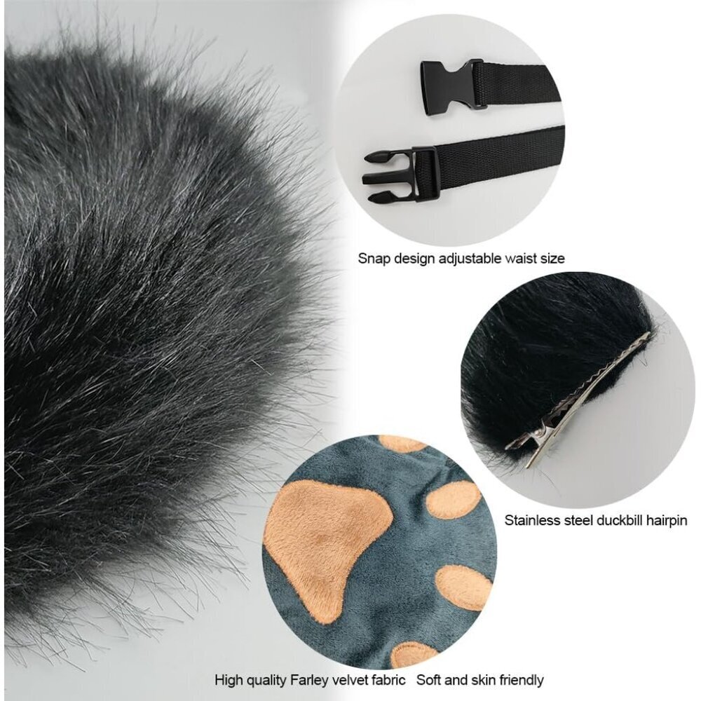 Faux Fur Cat Fox Wolf Ear Headband Tail Gloves Set Cosplay Halloween Party - Picture 5 of 7